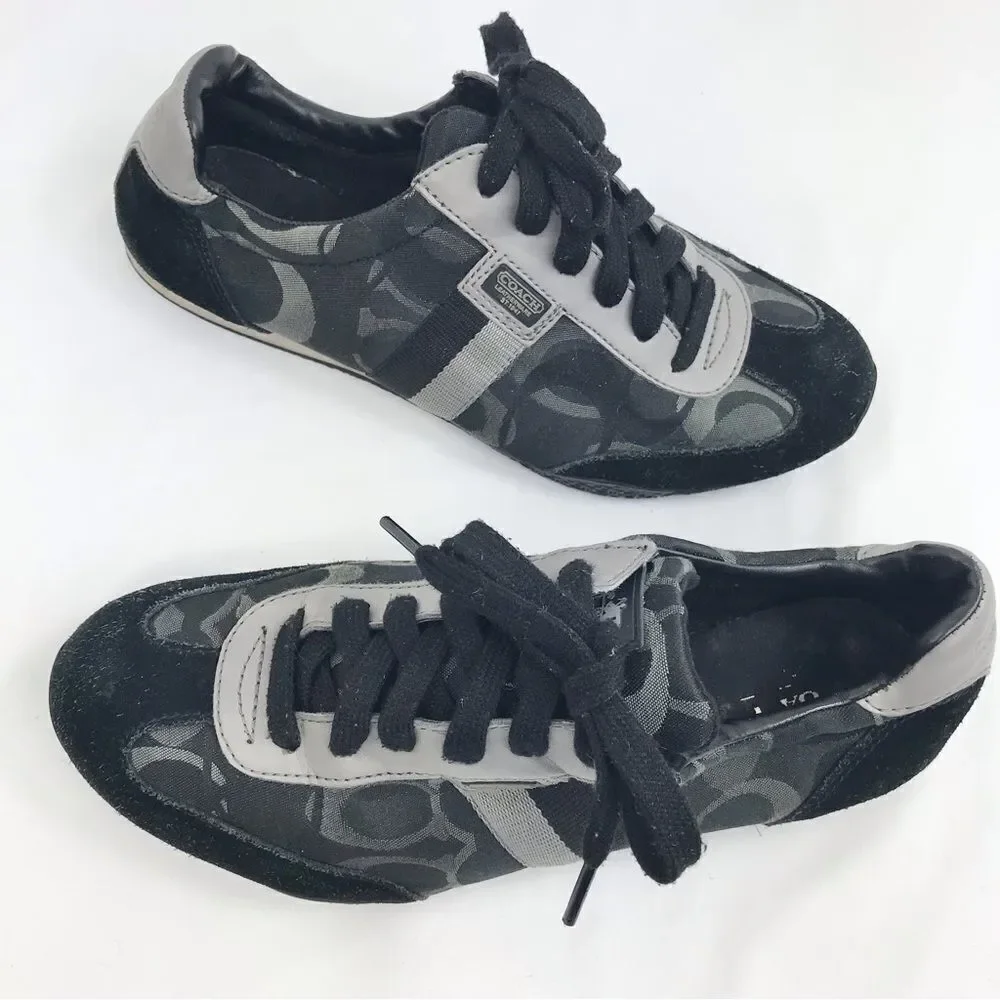 Coach KINSLEY  Black Gray Optic Signature Fabric Suede Lace Up Sneakers